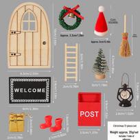 1:12 Dollhouse Mini Elf Door with Christmas Scarf & Hat Decor for OB11 Scene beige