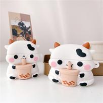 Milk tea cow AirPods Pro2/3 generation Apple Bluetooth wireless headset cover creative cute soft rubber shell airpods1/2 generation universal white