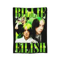 Famous Singer B-Billie-Girl E-eilish Flannel Blankets Custom Throw Blankets for Home 200x150cm Rug Piece, Size: 75*100cm, Weight: 230 GSM green