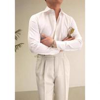 Men Vintage Slim Fit Long Sleeve Solid Breathable Casual Shirt M balta