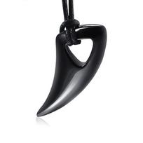 Punk Hip Hop Wolf Tooth Leather Rope Pendant Necklaces For Men Women Stainless Steel Fashion Animal Amulet Jewelry black