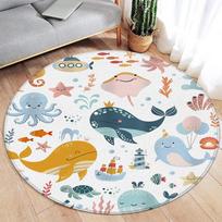 Animacinis apvalus kilimas Jūros žuvys Delfinas Jūrų ežys Mielas elnias Liūtas Dramblys Tigras Vaikų miegamojo kilimėlis Namų svetainės dekoras Grindų kilimas Diameter 60cm gray