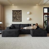 270cm Modulinė kampinė sofa be rėmo, su L formos gultu, su gilia sėdimąja dalimi, nereikia surinkti, Sofa svetainei, miegamajam, butui, Juoda 270 x 175 x 83 cm juoda