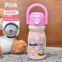 Cartoon Carry Pot Cute Portable Kindergarten Water Cup 316 Stainless Steel Thermos Cup 500ml rožinė