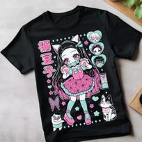 Nezuko T-shirt Demon Killer Kimetsu No Yaiba Tanjiro Anime Manga Summer New Men and Women Streetwear S juoda