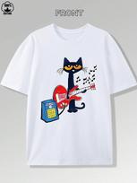 Vibrant Music Guitar Kitten Print TShirt  Pure Cotton Round Neck Top HighQuality Cartoon for Music Enthusiasts and Kitten Fans S white