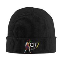 Female Male Soccer Ronaldos CR7 Beanie Hats  Street Knitting Hat Autumn Winter Gym Caps Custom Elastic Bonnet Hats One Size black
