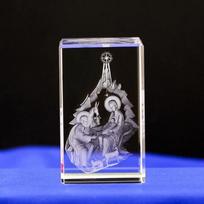 3D kristalinis kubas su Jėzaus Kristaus kryžiaus figūrėle, namų dekoras, Mergelės Marijos lazerinis graviravimas, kristalinės religinės dovanos moters gimtadieniui fuksija