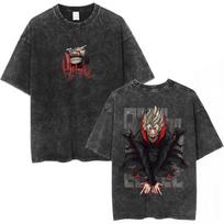 Anime Dandadan Momo Ken Turbo Granny Vintage Washed Tshirts Mens Women Clothing Fashion Cotton Short Sleeve Oversized T Shirts S gray