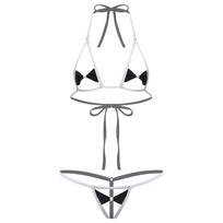 Womens Halter Neck Micro Bikini Thong Briefs Lace-up Swimsuit Lingerie Set Poolside Swimwear One Size gray