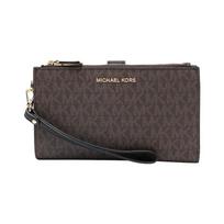 MICHAEL KORS Adele visur marginta senovinių gėlių auksinio logotipo dengto drobės piniginė moteriška ruda auksas