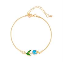 Enamel Colorful Tulip Flower Bracelet Adjustable Chain Gold Color Metal Flower Charm Bracelet Elegant Design beige