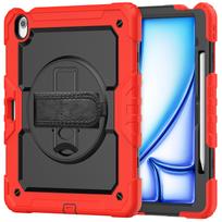 For iPad (A16) 11th Air 11 Air 13 M3  (2025) - Heavy Duty Protective Cover with Screen Protector, Shoulder Strap & Pencil Holder iPad A16 11 2025 raudona