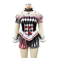 Moterų kostiumas Juodas baltas deimantais dryžuotas cirko bodis su raukiniais Helovinui, karnavalui, Cosplay 3XL black