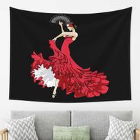 Flamenco Dancer Spain Tapestry Wall Hanging Aesthetic Home Decor Tapestries for Living Room Bedroom 74x94cm(29x37in) red