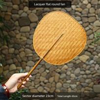 Purely Handmade Bamboo Woven Fan, Vintage Style, Suitable for Home Use in Summer, Banana Leaf Fan, Handmade Fan Flat Round Fan (Comes with Pendant) beige