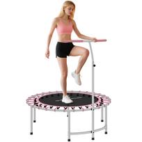 40 colių fitneso batutas, mini atšokimo batutas suaugusiems su 5 lygių reguliuojama rankena, patalpų treniruočių bungee atšokiklis, maksimali apkrova 100 kg, rožinis 102 x 102 x 132 cm rožinė