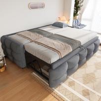 Upholstered Bed Pull-Out Sofa Bed 90/180*190cm, Pouf, Teddy Velvet, Single, Double, With Slatted Frame, Multifunctional, Grey (Without Mattress) 210 x 103 x 46.5 cm pilka