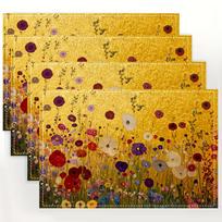 4pcs Klimt Flowers Imitation linen Placemats, 12.0x18.0inch Rectangular Hand Washable Table Mats for Dining, Kitchen 4Pcs yellow