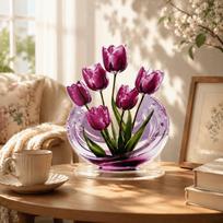 Miniature 2D Flat Tulip Ornament Acrylic Tree Desktop Ornaments Home Decoration Desktop Flower Stand Desk Decoration beige