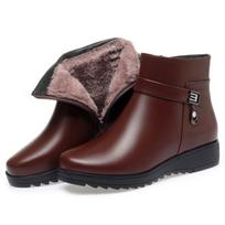 Fashion Autumn Winter Mum Warm Cotton Soft Shoes Women  Fleece Side Zip Thick Bottom Short Boots Leisure Round Head Flats Boots 35 gray