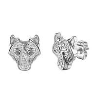 Gothic Punk Wolf Head Stud Earrings for Men Women Hip Hop Cool Animals Ear Stud Party Jewelry beige