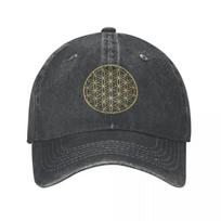 Flower Of Life Mandala Gold Baseball Cap Mandala Sacred Religious Denim Washed Hats Vintage Activities Adjustable Snapback Cap One Size gray