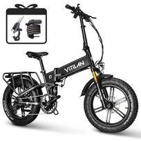 Elektrinis dviratis sulankstomas Vitilan 20  1200W piko variklis Miesto Ebike 48V 20AH Didžiausias nuotolis 100Km 8 greičiai Programėlės ryšys I7 Pro 48V 20AH juoda