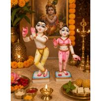 Marble Dust Iskon Radha Krishna Murti Jugal Jodi Radhe Shyam Murti Statue Idol for Home Pooja Gifted Piece Janmashtami Idol Size 22.86 cm orange