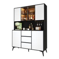 Tall Cabinet, Sideboard, Black-White Look, Kitchen Cabinet, Display Cabinet with Glass Front, 3 Drawers, Golden Glass Holder, App Color-Adjustable L 120 x 40 x 160 cm