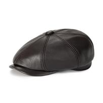 Voboom Unisex Premium Leather Flat Cap Newsboy Hat 8 Panel Adjustable Drawcord Design, Soft Durable Texture, Classic Retro Style 58 ruda