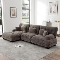 Luxurious Modular Corner Sofa - Oversized L-Shaped Cloud Couch for Living Room, Deep Sleeper Sofa with Ottoman, Chenille Brown 313 x 145 x 81 cm ruda