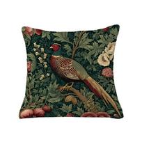 1Pc William Morris Style Pheasant Pillow Cover, Polyester 2D Double-Sided Print, Rich Green Botanical Bird Design, Vintage Natur Peach skin 18*18(CM)-1Pcs black