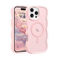 Luxury Wavy Matte Case For iPhone 17 16E 16 15 14 13 12 Pro Max Plus Air for Magsafe Wireless Charge Shockproof Armor Soft Cover For iPhone 14 rožinė