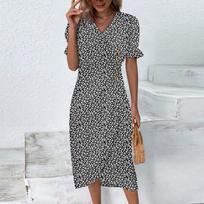 Paplūdimio suknelės moterims Pavasarį Vasarą Elegantiška apvyniojama V kakleliu gėlėta Boho suknelė Flowy Ruched Havajų Maxi XXL geltona
