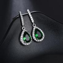 European-American Waterdrop Long Earrings with Copper and AAA Zircon žalia