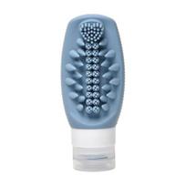 90ML 2-in-1 silikoninis buteliukas su šampūno šepetėliu, nepralaidus, daugkartinio naudojimo, losjonui, kondicionieriui laikyti, papildomas, išspaudžiamas, tuščias higienos reikmenų konteineris mėlyna