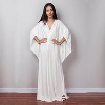 Solid V-neck Batwing Sleeve Plus Size Loose Maxi Dress For Women Summer Beach Wear Kaftan Long Bathing Suit Cover Up KTB One Size balta