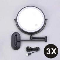 8 colių LED veidrodėlis makiažui 3x/5x/7x/10x didinantis, dvipusis, USB įkrovimas, vonios kambarys, 3 spalvų šviesa, išmanusis kosmetinis veidrodėlis gray