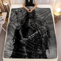Grim Reaper Skeleton Dark Fantasy Fleece Blanket Horror Theme Soft Warm Throw Blanket for Halloween Fans Bedroom Decor Gift 130x150cm black