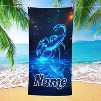 1pc  Personalized Scorpio Zodiac Beach Towel, Custom Name Starry Night Constellation Bath Towel for Pool, Travel 70x140cm&1pc blue