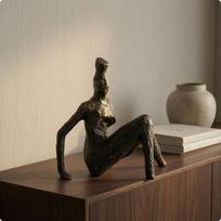 Tabletop Sculpture Black Metal Abstract Matte Finish Figurine Ornament D 14815cm beige