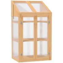 Mini Greenhouse, Small Hothouse with Wooden Frame, Window and Double Door, 3 Shelves, 70L x 50W x 120H cm, Brown 70 x 50 x 120 cm ruda