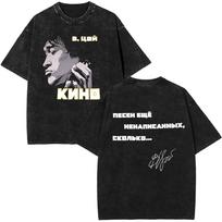 Classic Vintage Viktor Tsoi Kino Double Sided Print Washed T Shirts Men Women Oversized T-shirt Streetwear Rusian Rock T-shirts S įvairiaspalvis