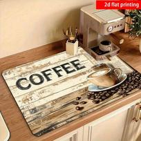 1Pcs Rubber Drying Mat With Coffee Art For Coffee Shop Restaurant Kitchen Carpet Tableware Durable Diatom Mud Table Mat Pet Mat 30*40cm brown