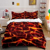 3Pcs Lava Crack Print Bedding Set, Volcano Magma Texture Duvet Cover + 2 Pillowcases, Soft Polyester for Teens Bedroom, Gifts 135x200cm