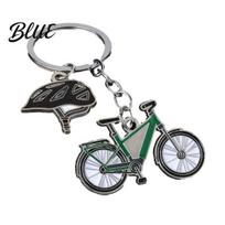 Bike Helmet Keychain Enamel Bicycle Keychain  Metal Keyring Backpack Charm  Retro Bag Hanging Decorative Accessory  Cycling Enthusiasts Gift dangaus mėlyna spalva