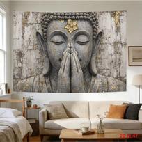 Zen Buddha Wall Tapestry Stone Sculpture Effect Vintage Crack Wall Hanging Yoga Bedroom Oriental Home Decor 100X70CM gray
