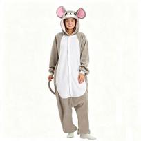 Gray Mouse Onesie Kigurumi Adults Anime Pajamas Fleece Hooded Jumpsuit Halloween Cosplay Loungewear S white