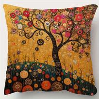 Gustav Klimt Golden Floral Tree Pillow - Double-Sided 2D Printing Bohemian Zippered Washable Cushion Peach skin 18*18(CM)-1Pcs black